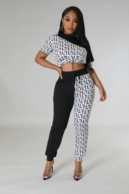 Tiana Days White Pant Set with Crop Top and Drawstring Pants