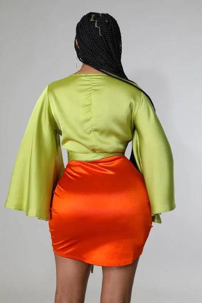 Tie Front Satin  Blouse (Kiwi)