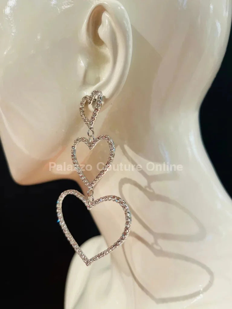 Trilove Earring Hanging Hearts (Silver)