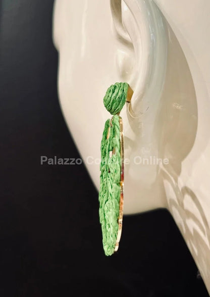 Tropika Green Statement Earrings – Leaf Design