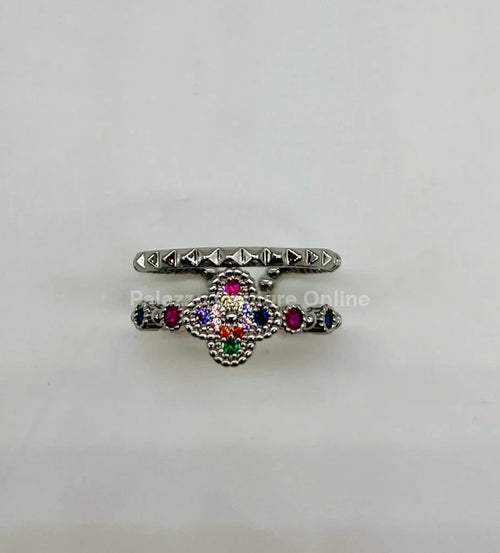 Tutti-frutti Clover Layered Open Ring (Silver)