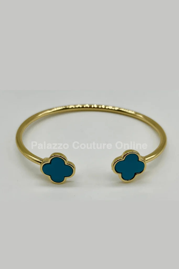 Twin Clover Tales Bangle Bracelet (Turquoise)