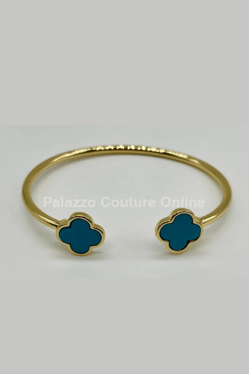 Twin Clover Tales Bangle Bracelet (Turquoise)