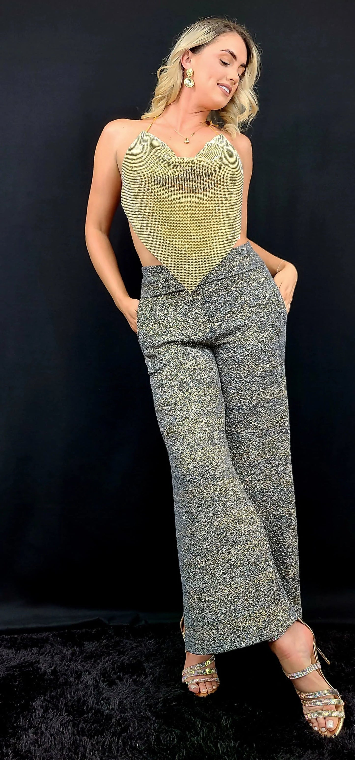 Under Stars Wide Palazzo Pants (Charcoal Gold)