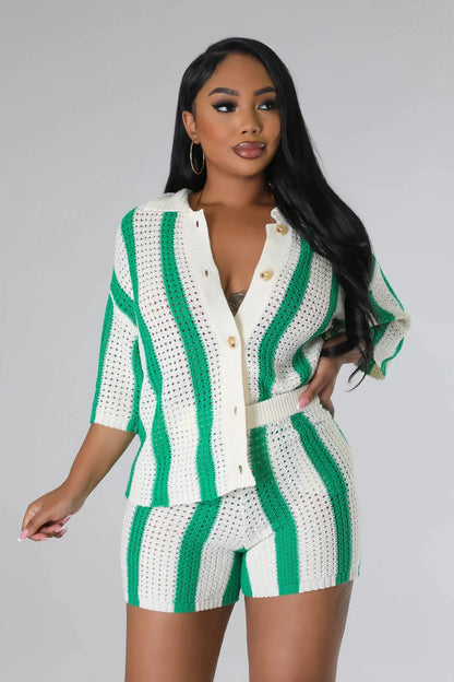 Vacation Mood  Shorts Set (Green)