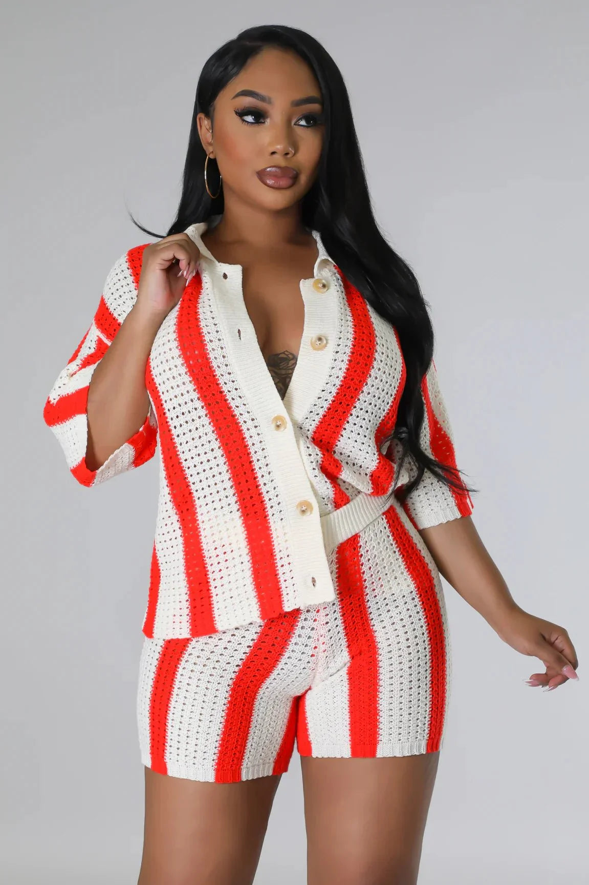 Vacation Mood  Shorts Set (Orange)