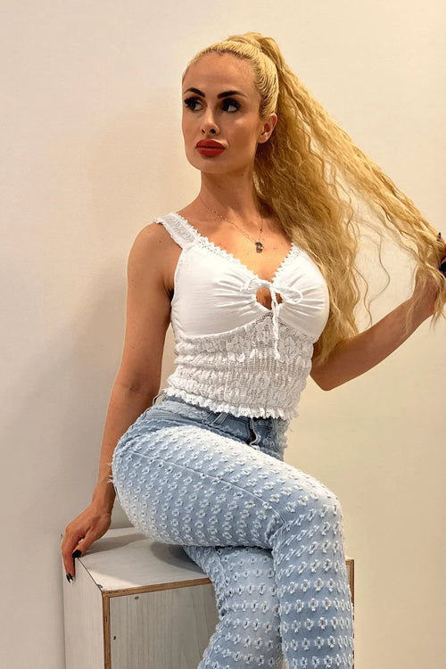 Vacation Vibes White Cotton Top with Smocked Detail