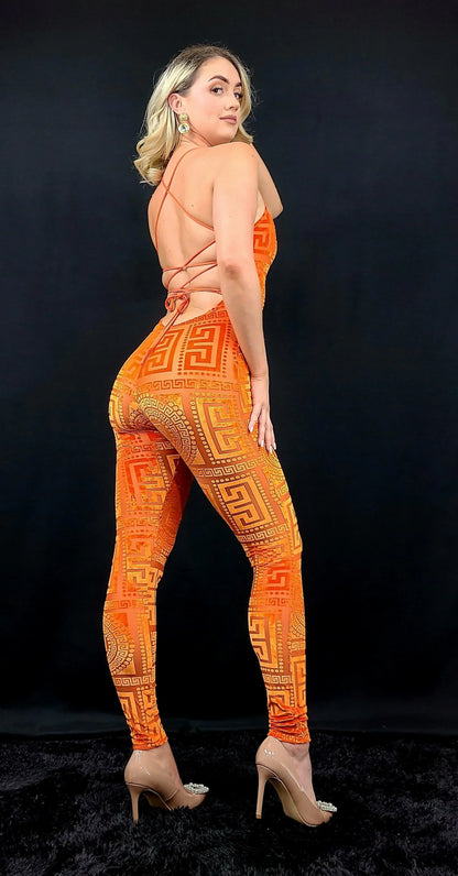 Velvet Mesh Jumpsuit – Next Destination Velvet Mesh Jumpsuit (Orange)