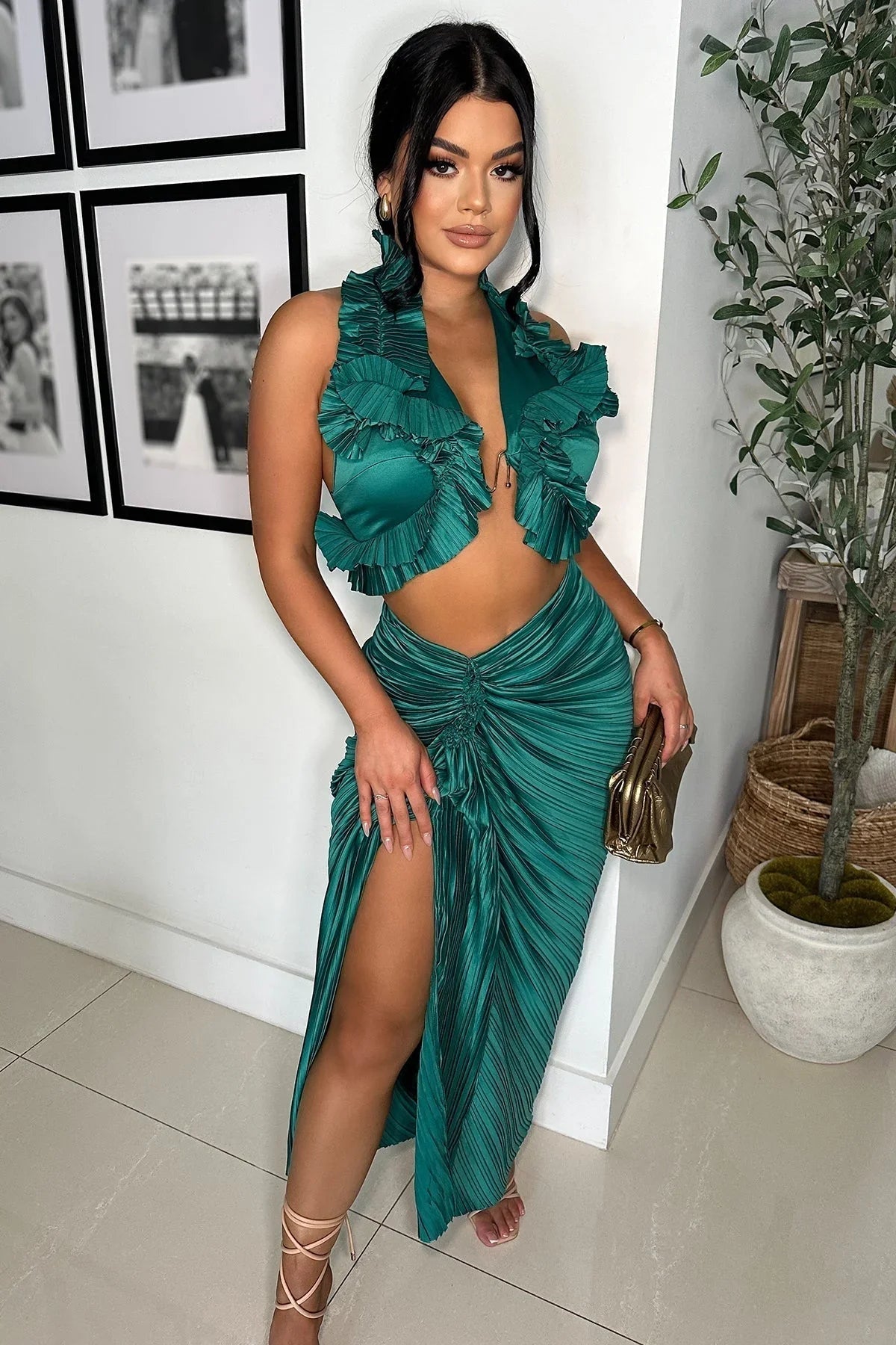 Vixen Skirt Two-Piece Set (Emerald Green)