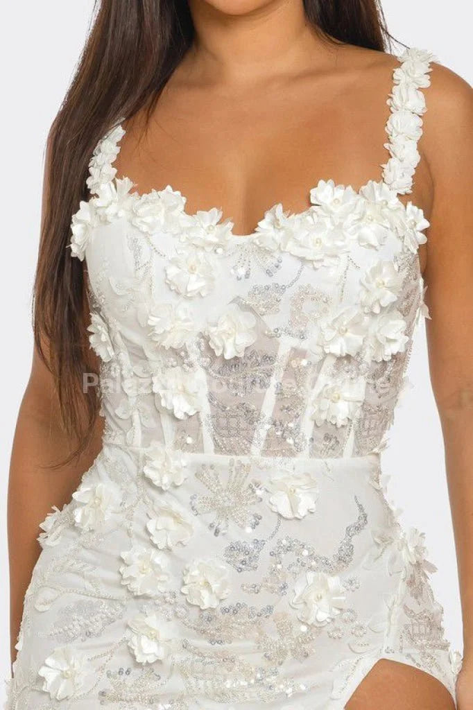 White Floral Sequin Gown – Enchanted Blossom Maxi