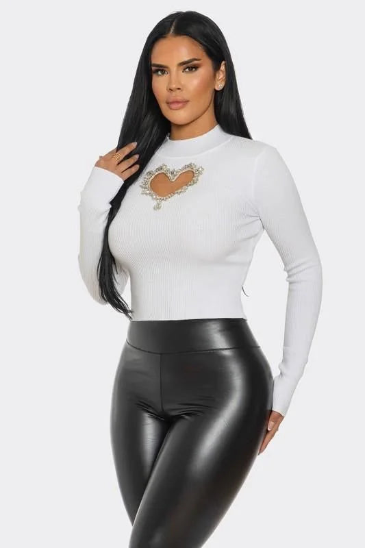 White Heart Cutout Turtleneck Top – Lovely Fit