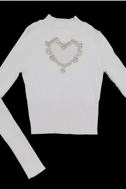 White Heart Cutout Turtleneck Top – Lovely Fit