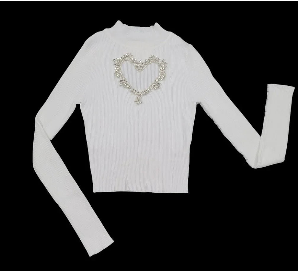 White Heart Cutout Turtleneck Top – Lovely Fit