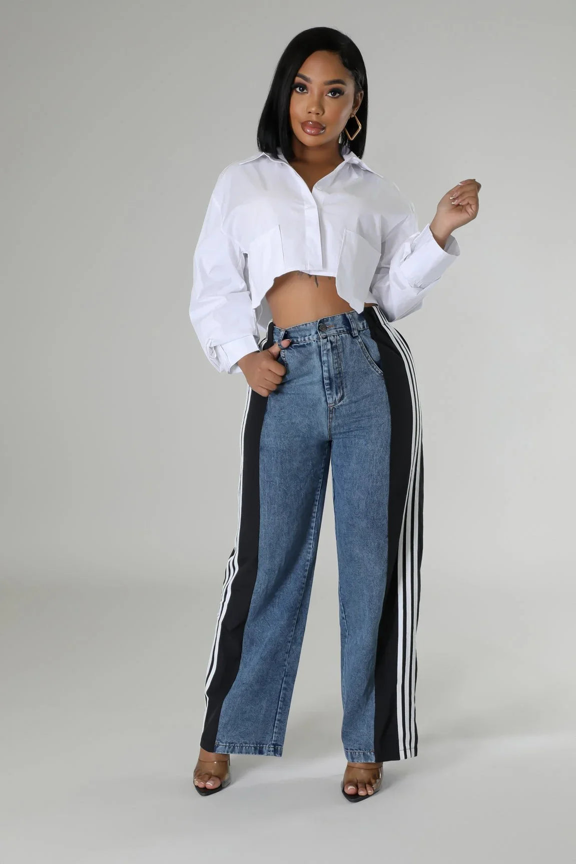 Wide Leg Pants Track with Elastic Waistband