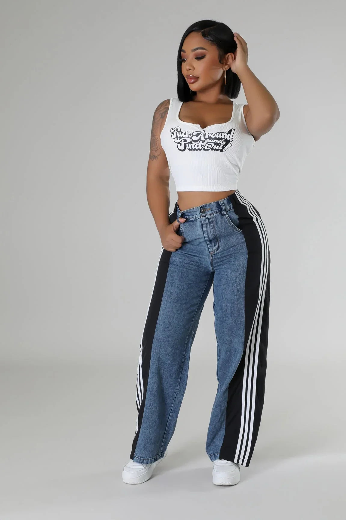 Wide Leg Pants Track with Elastic Waistband