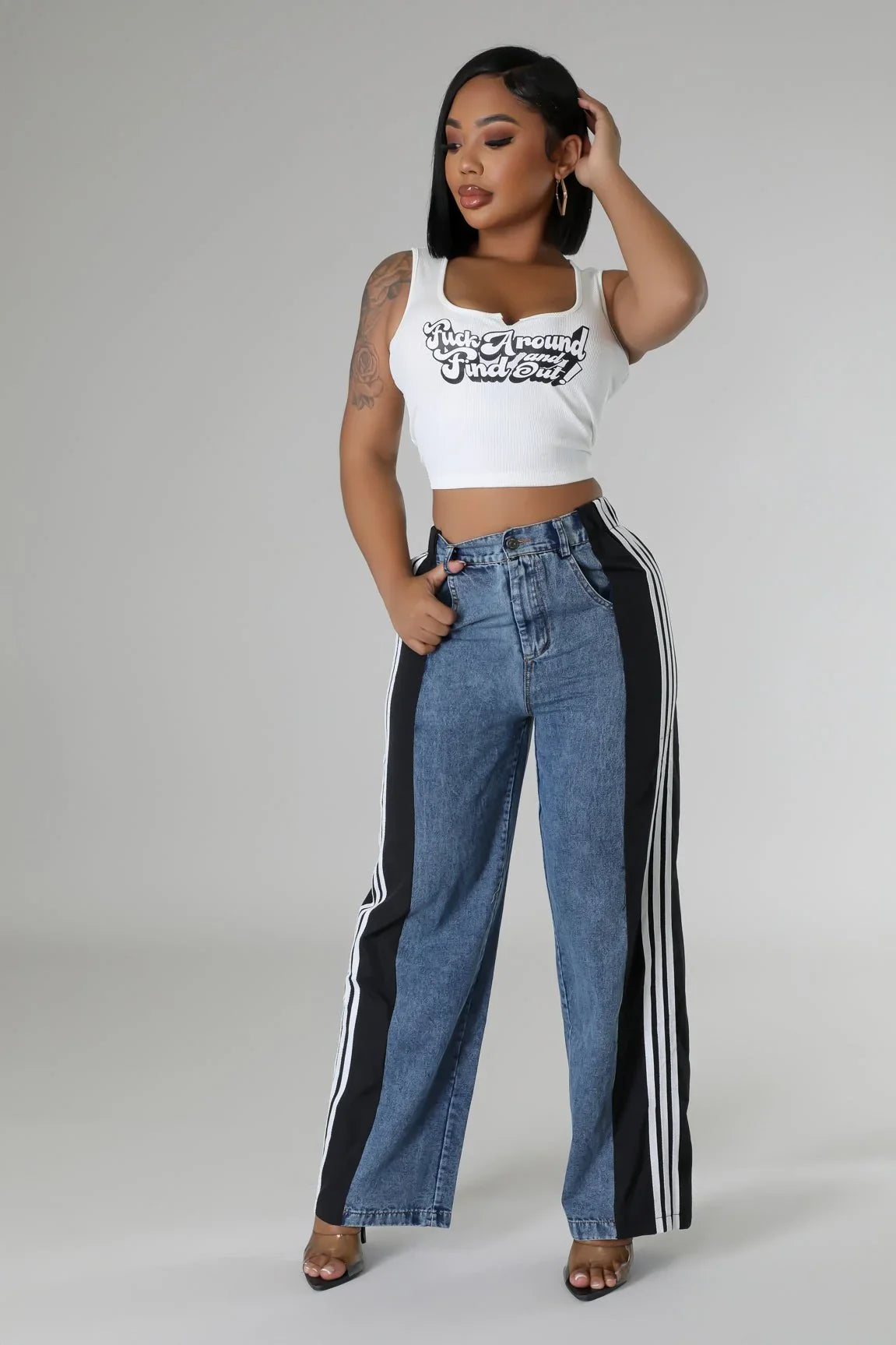 Wide Leg Pants Track with Elastic Waistband