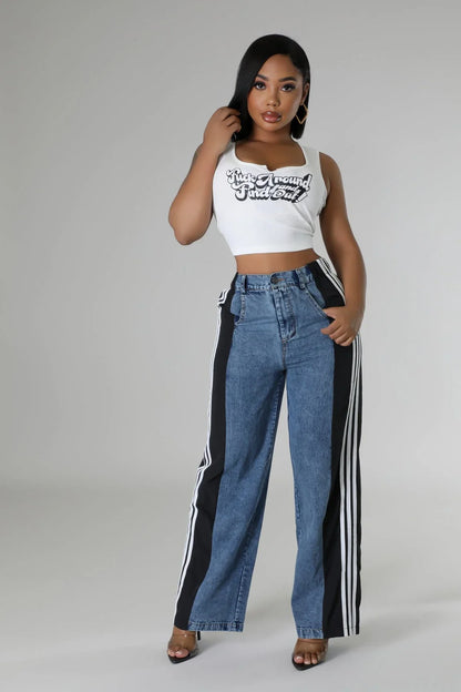 Wide Leg Pants Track with Elastic Waistband
