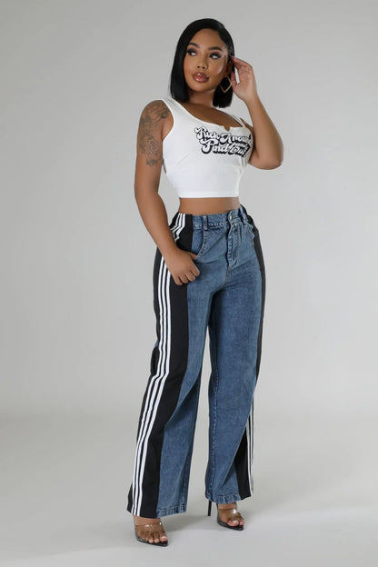 Wide Leg Pants Track with Elastic Waistband