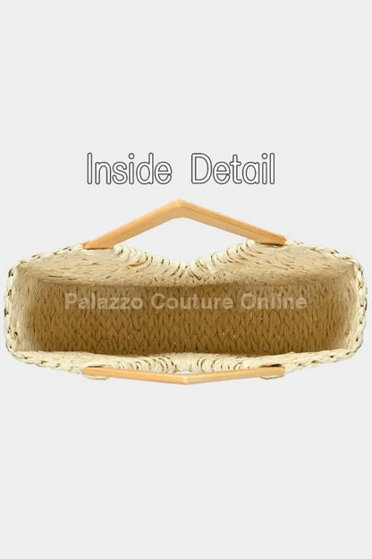 Wood Handle Straw Tote Bag (Peach)