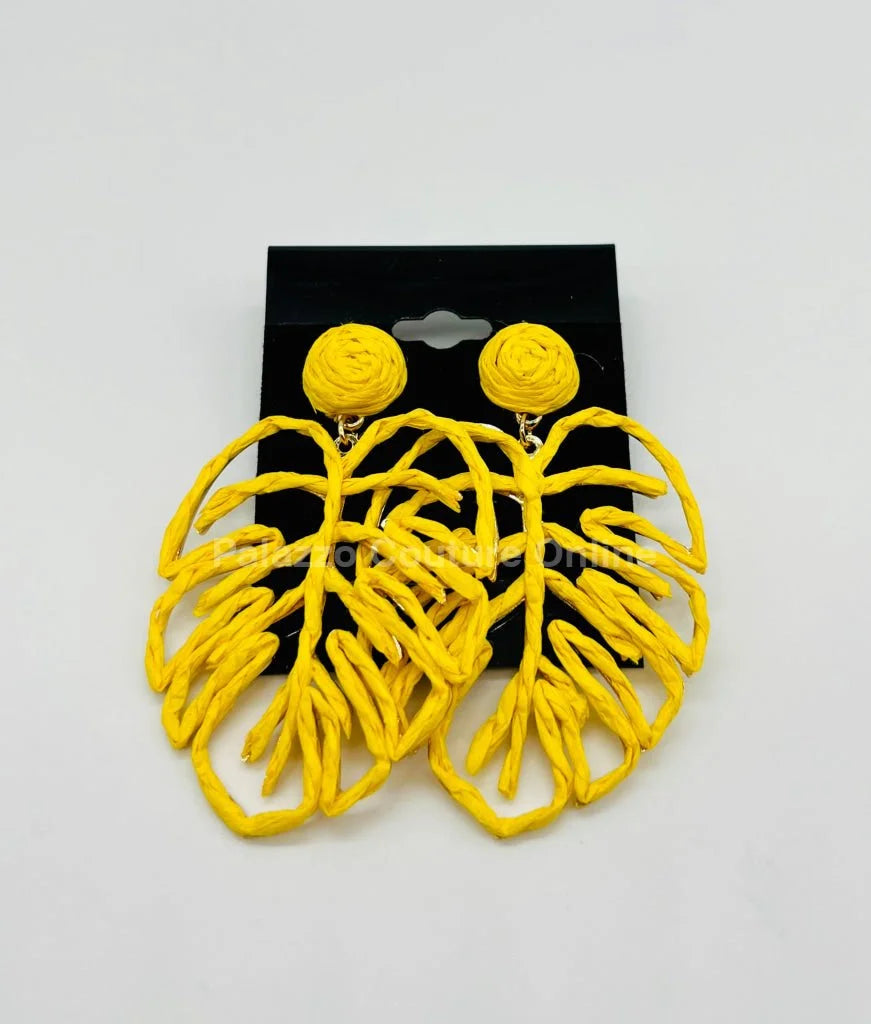 Yellow Statement Earrings – Leaf Design